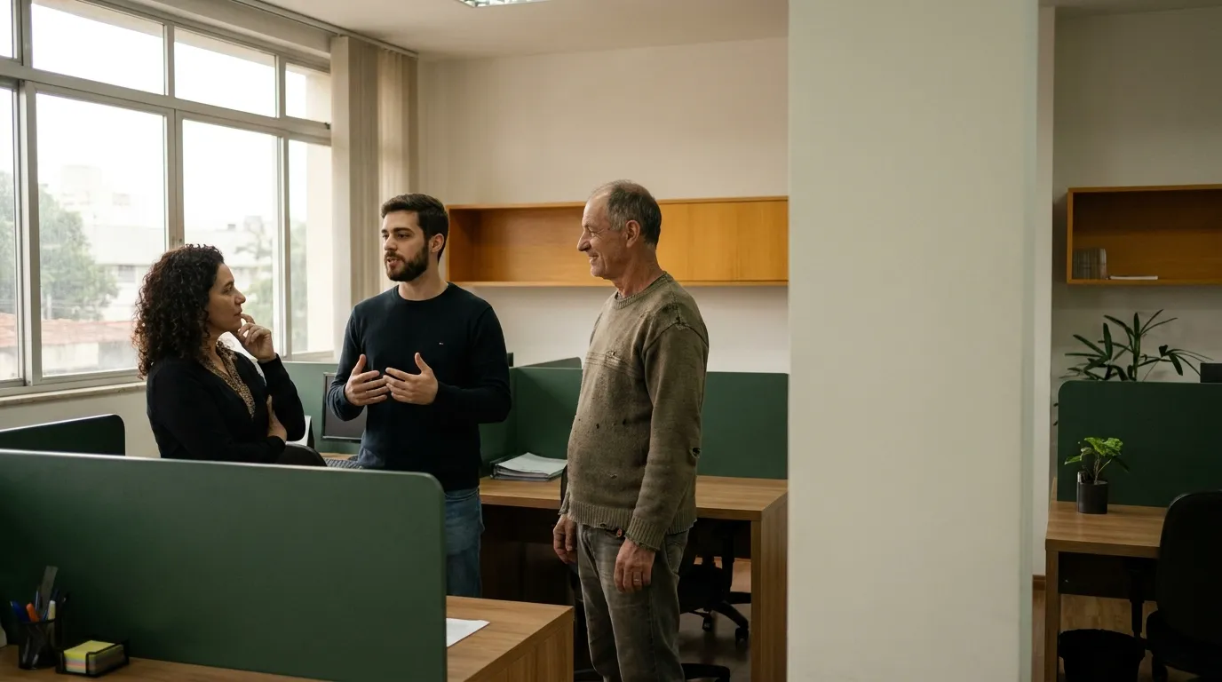 Conversa entre colegas em um escritório